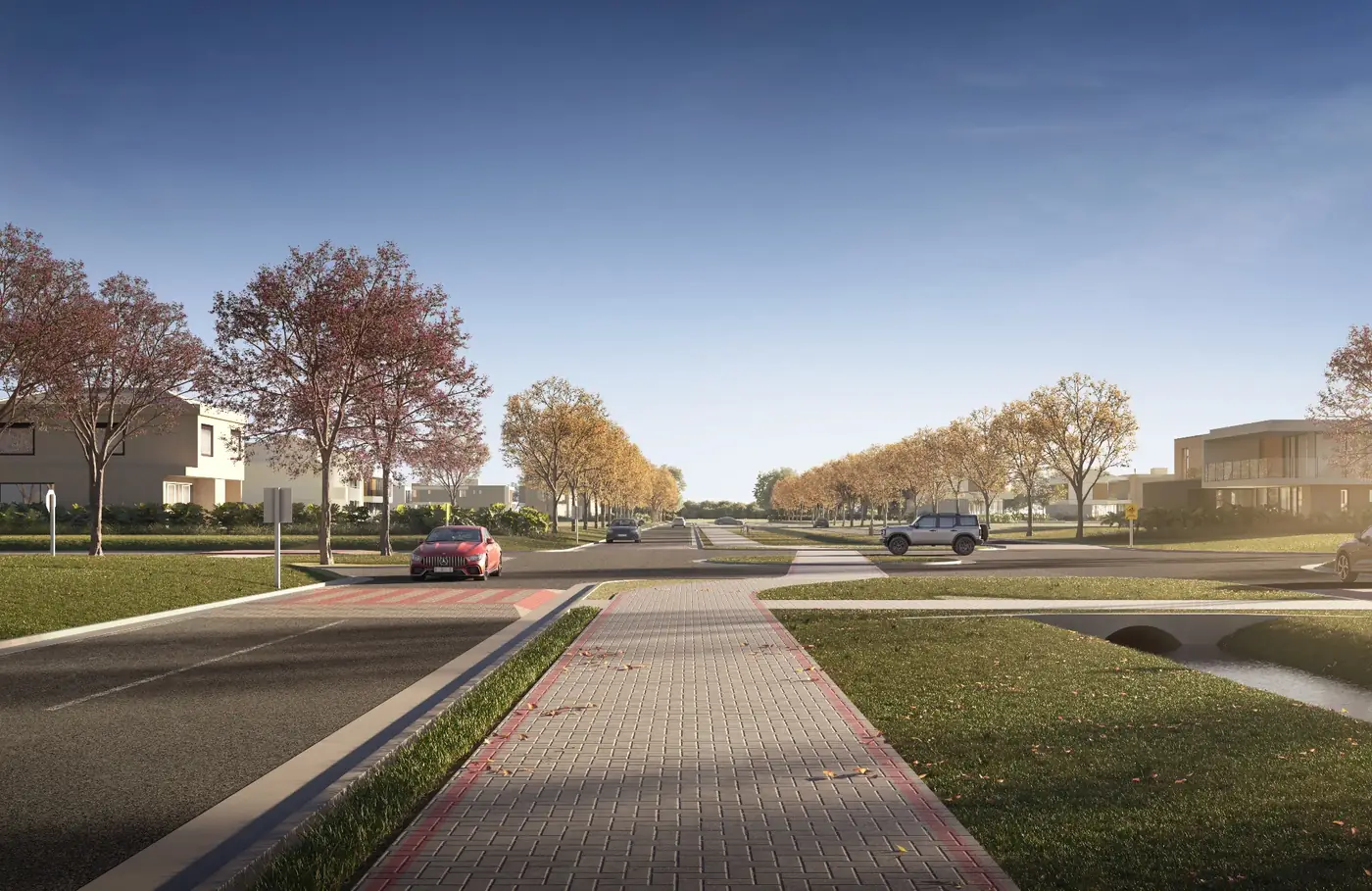 Ruas asfaltadas, ciclovia e paisagismo